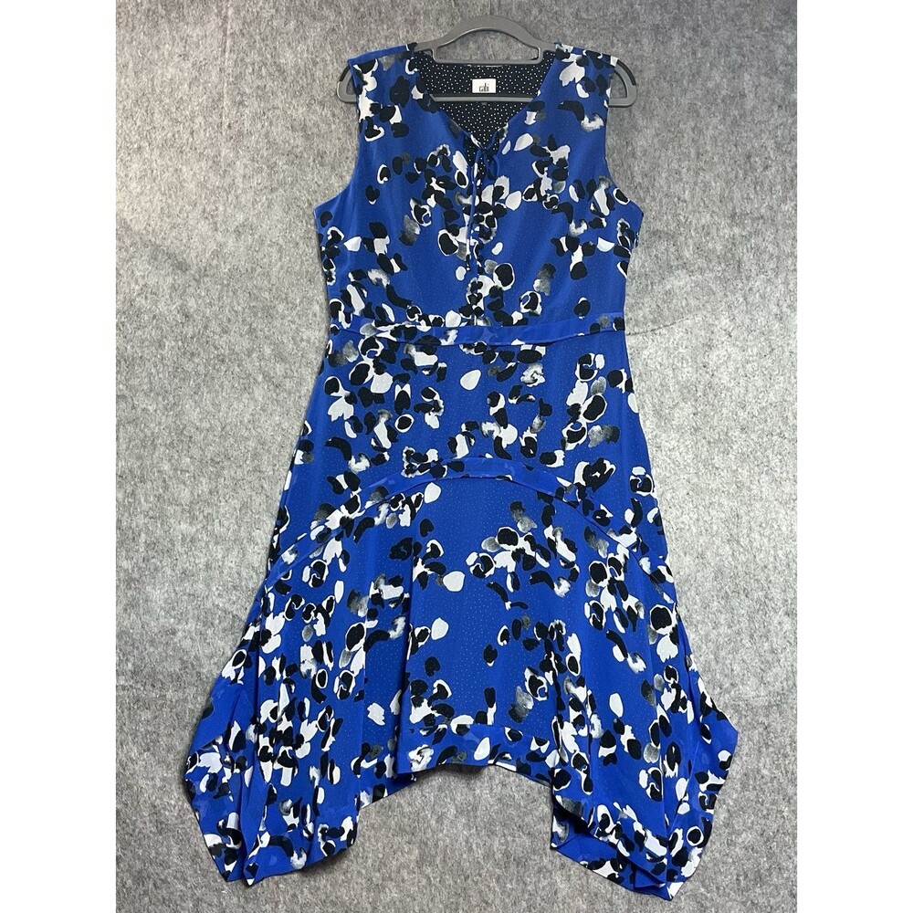 Cabi Dress Womens Medium Blue Floral Sleeveless Flowy Asymmetric Boho Casual